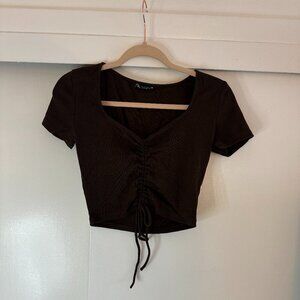 Zara Brown Ruched Tie Crop Top